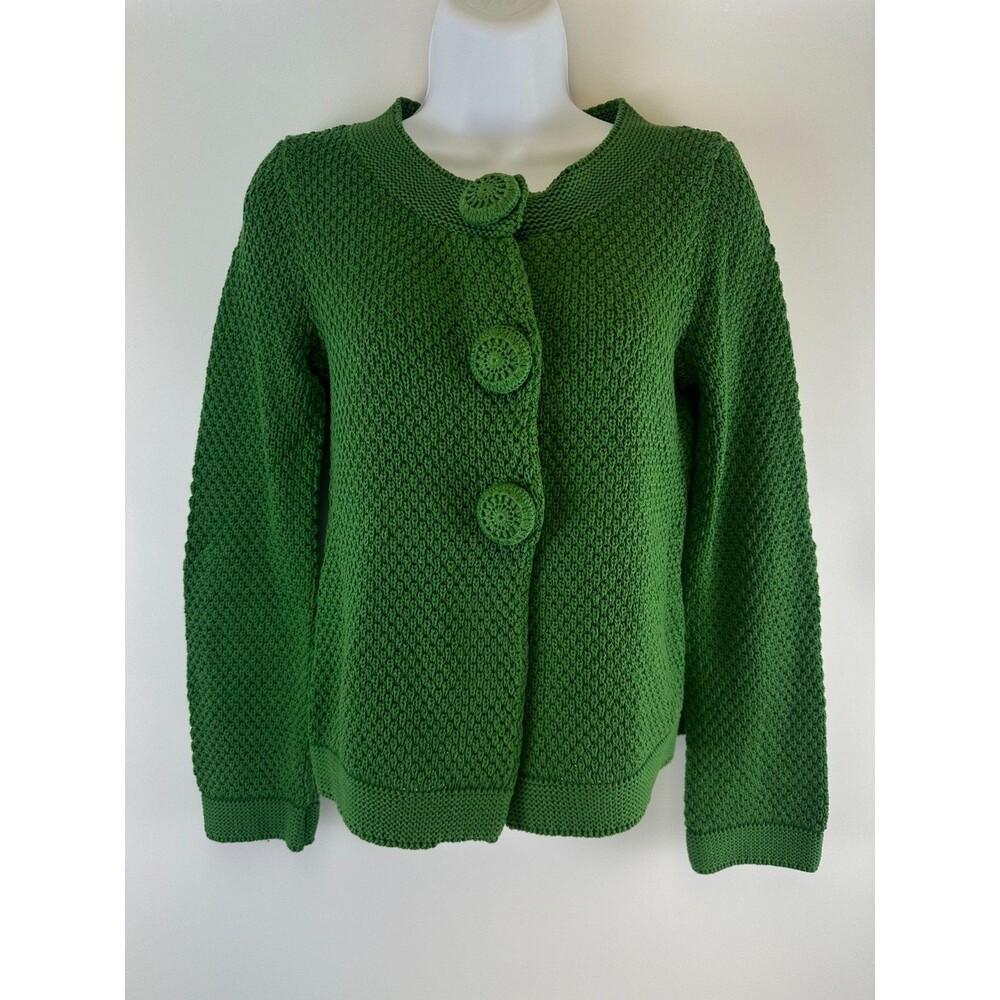 Boden Knit Cardigan Kelly Green Snap Covered Faux Buttons Chunky WK734 Womens 4 - Picture 2 of 16